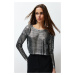 Trendyol Silver Foil Printed Openwork/Hole Knitwear Sweater