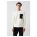 Avva Men's Ecru Soft Touch Crew Neck Printed Comfort Fit Sweatshirt