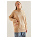 Bianco Lucci Women's Turtleneck Pocket Embroidery Embroidered Knitwear Sweater