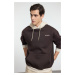 Trendyol Dark Brown Oversize/Wide Cut Hooded Fleece Inside Color Block Embroidered Sweatshirt