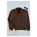 Trendyol Dark Brown Oversize/Wide Cut Polo Sweatshirt with Fleece Inside