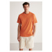 GRIMELANGE Rudy Men's 100% Organic Cotton Breathable Non-Revealing Crew Neck Basic Orange T-shir