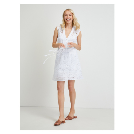 White Women's Lace Short Dress with Guess Mykonos Tie - Women