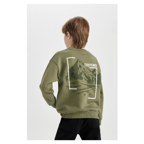 DEFACTO Boy Green Oversize Fit Wide Mold Crew Neck Back Printed Sweatshirt