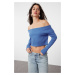 Trendyol Navy Super Crop Carmen Collar Knitwear Sweater