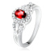 Prsteň s červeným oválnym kameňom, drobné číre zirkóniky, striebro 925 - Veľkosť: 59 mm