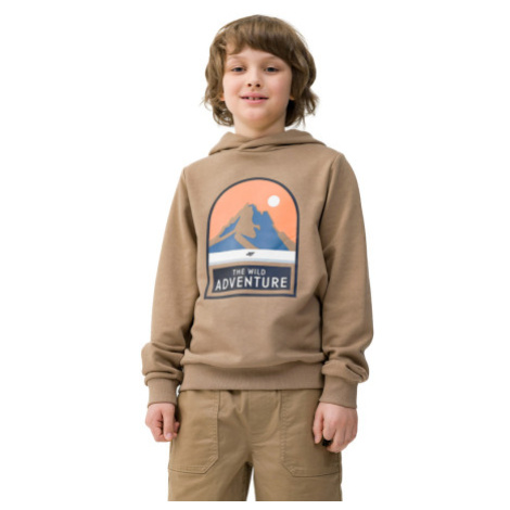 Chlapčenská turistická mikina s kapucňou 4F JUNIOR SWEATSHIRT-4FJWSS24TSWSM0933-81S-BROWN