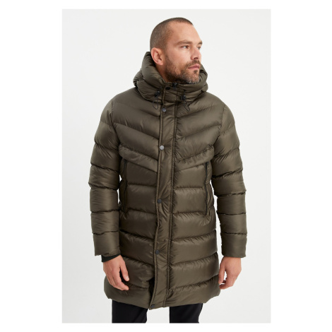 River Club Pánsky vodný a vetruodolný khaki nafukovací kabát plnený dlhým zimným kabátom, parka 