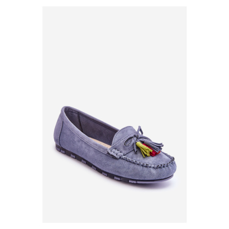 Suede Moccasins With Bow And Fringe Blue Dorine