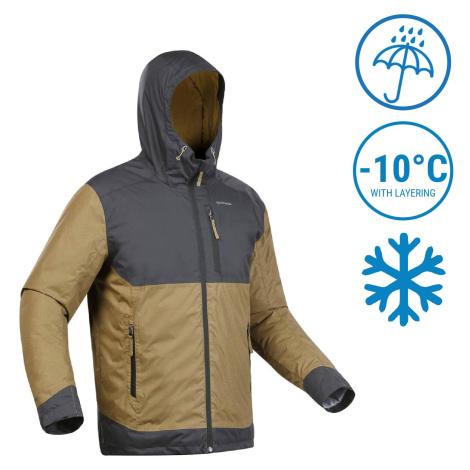Pánska nepremokavá zimná bunda na turistiku SH500 do -10 °C zeleno-čierna QUECHUA