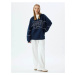 Koton Oversize Sweatshirt Half Zipper College Printed Stand Collar