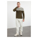 Trendyol Khaki Slim Fit Crew Neck Color Block Knitwear Sweater