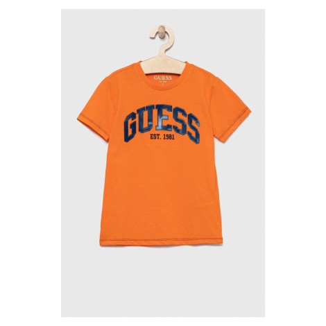 Detské tričko Guess oranžová farba, melanžový