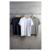 Trendyol Navy Blue-Grey Melange-White Slim/Slim Cut 100% Cotton 3-Pack Short Sleeve T-Shirt