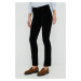 Manšestrové nohavice Lauren Ralph Lauren dámske, čierna farba, rovné, stredne vysoký pás