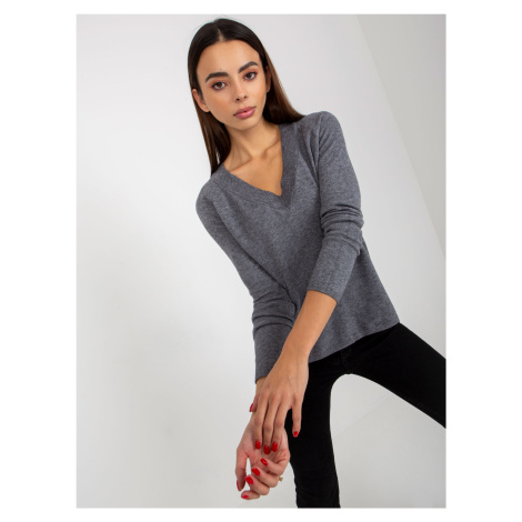 Dark gray plain classic sweater with neckline