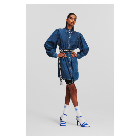 Šaty Karl Lagerfeld Jeans Klj Puff Slv Belt Denim Dress Washed Dark Blue