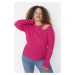 Trendyol Curve Fuchsia vystrihol detailný tenký pletený sveter crewneck