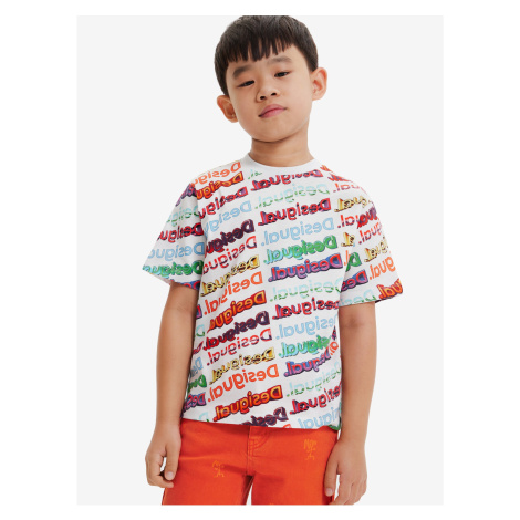 Biele detské vzorované tričko Desigual Logomania