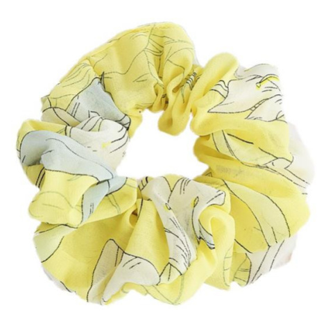 Žltá scrunchie gumička s tropickým vzorom