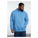 Trendyol Blue Plus Size Basic Comfortable Hooded Labeled Polar Fleece Inside Cotton Sweatshirt