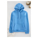 Trendyol Blue Basic Regular Cut Hooded Sweatshirt with Fleece Inside Kangaroo Pocket