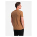 Hnedé pánske basic tričko s véčkovým výstrihom Ombre Clothing