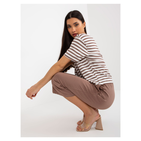 Brown-and-white basic summer set with striped T-shirt