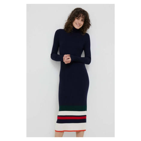 Vlnené šaty Polo Ralph Lauren tmavomodrá farba, maxi, priliehavá
