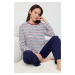 Trendyol Multicolored Striped Slogan Printed T-shirt-Pants and Knitted Pajamas Set