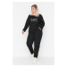 Trendyol Curve Black Printed Cotton Knitted Pajama Set