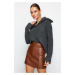 Trendyol Brown Faux Leather High Waist Mini Knitted Skirt