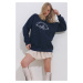 Trend Alaçatı Stili Women's Navy Blue Crew Neck 3 Thread Embroidered Oversize Sweatshirt