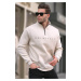 Madmext Beige Zipper Collar Embroidered Sweatshirt 6028