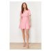 Trendyol Pink Belted Waist Opening Mini Woven Dress