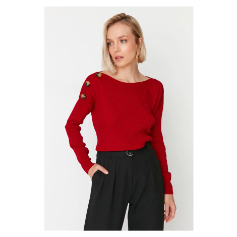 Trendyol červený gombík detailný pletený sveter