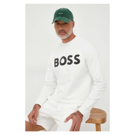 Bavlnená mikina BOSS BOSS ORANGE pánska,béžová farba,s potlačou,50487133 Hugo Boss