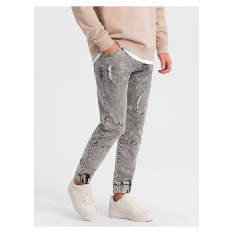 Ombre Men's marbled JOGGERS pants with rubbed edges - gray