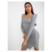 Grey ribbed fitted dress with ruffles