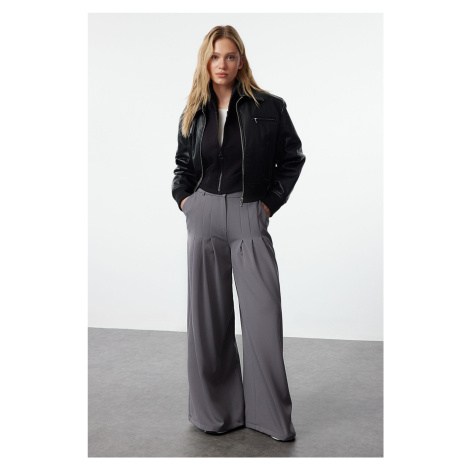 Trendyol Anthracite Extra Wide Leg/Wide Leg Palazzo Pleated Woven Trousers