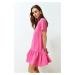 Trendyol Pink Straight Cut Skirt Flounce Mini Woven Dress