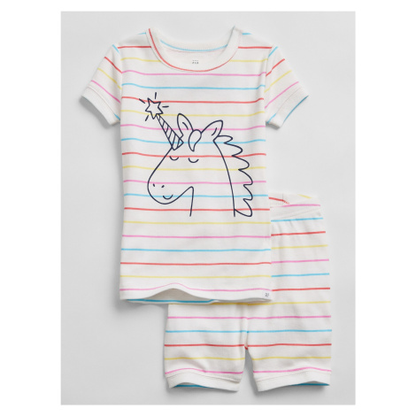 GAP Detské pyžamo unicorn stripe 100% organic cotton pj set Biela