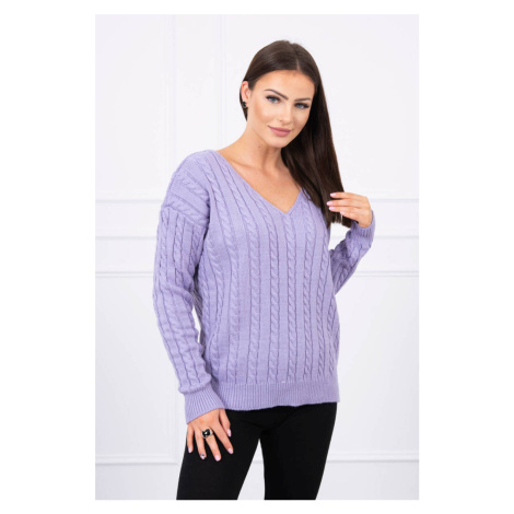 Knitted sweater with V-neck in purple color