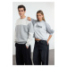 Trendyol Grey Melange Oversize/Wide Cut Color Block Fleece Inside Basic Sweatshirt