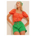 Trend Alaçatı Stili Women's Orange Watermelon Sleeve Lace-Up Crop Blouse
