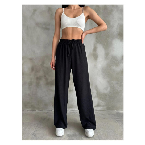 35109 Dewberry Elastic Waist Women Pants-BLACK