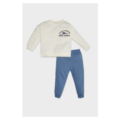 DEFACTO Baby Boy 2-Piece Set Crew Neck Printed Sweatshirt Elastic Waist Kogger Tracksuit Bottoms