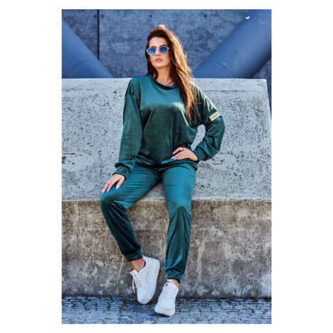 Velour set sweatshirt + trousers green