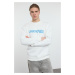 Trendyol Ecru Oversize/Wide Cut Text Printed Crew Neck Inside Polar Fleece Sweatshirt