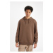 DEFACTO Brown Relax Fit Hooded Printed Sweatshirt